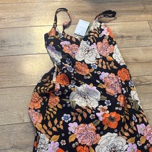 Floral Strapless Dress in Black and Orange